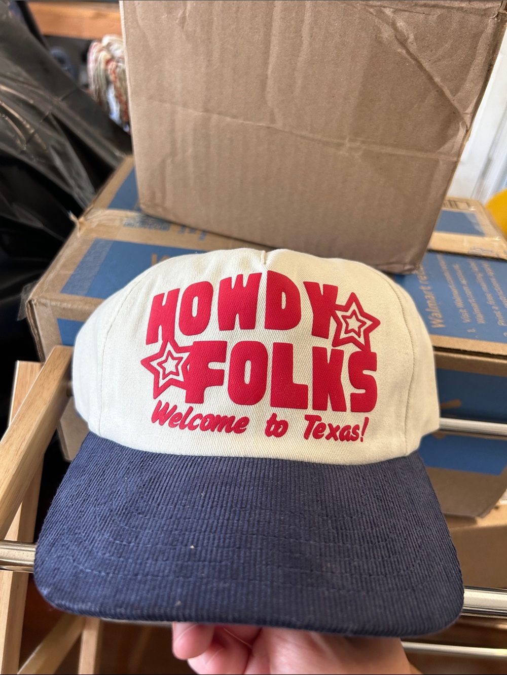 Howdy Folks Welcome to Texas Trucker Cap - Cream & Navy